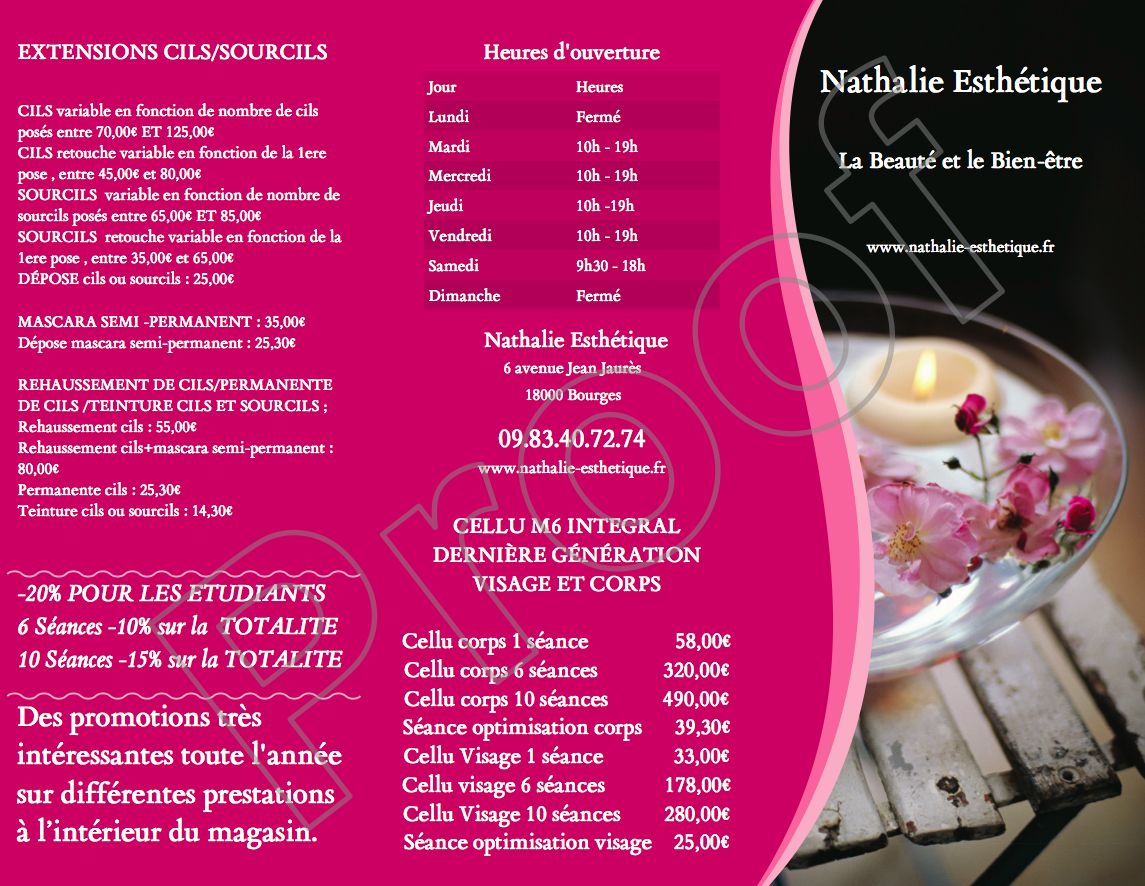 TARIFS NATHALIE ESTHÉTIQUE (cliquez sur les visuels)
