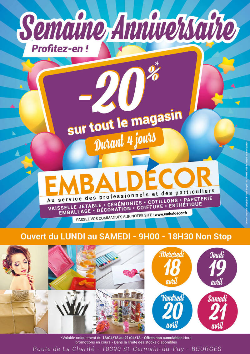 Semaine anniversaire chez EMBALDECOR : 4 jours à prix exceptionnels à ne  pas manquer ! - Infoptimum