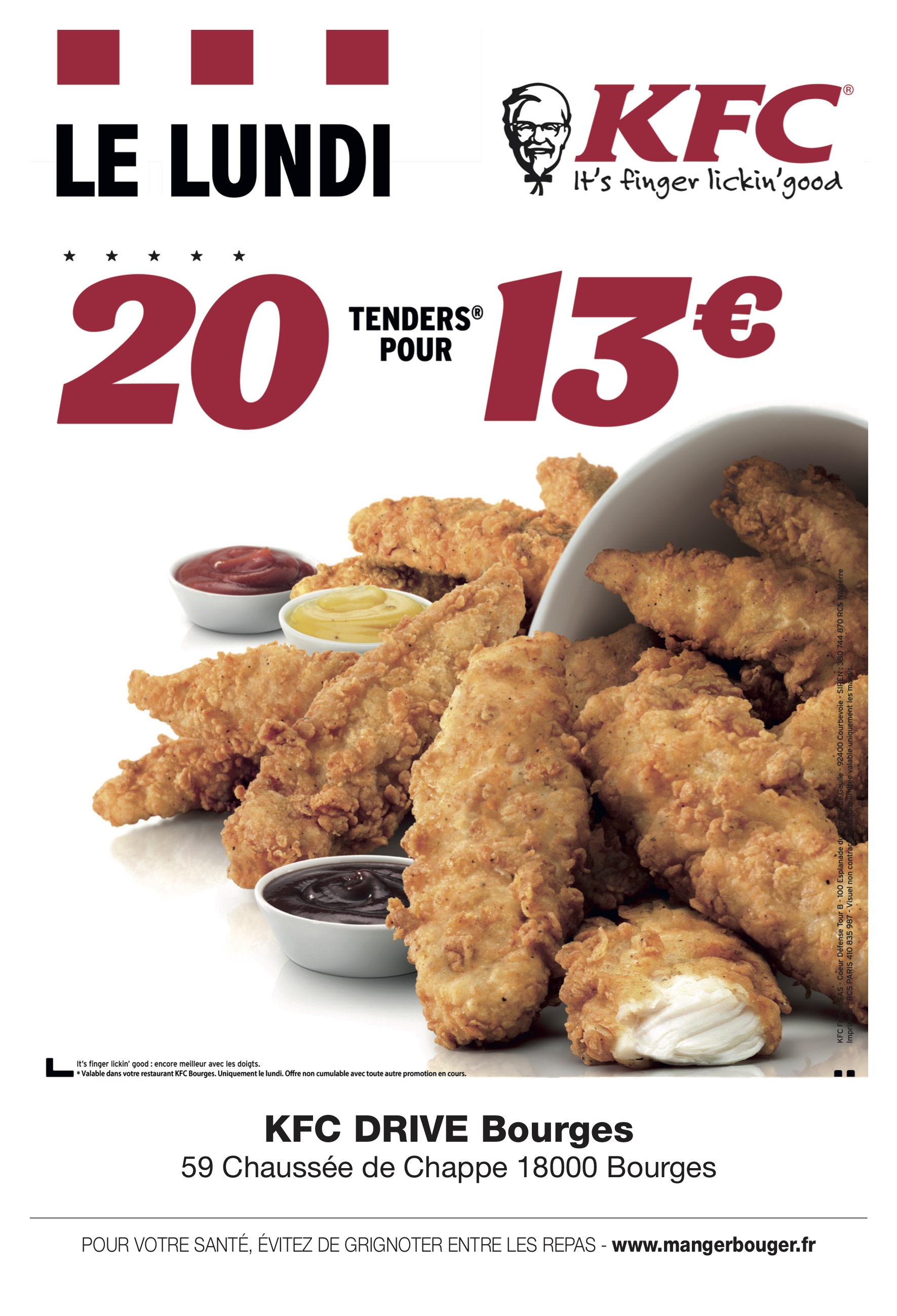 KFC Bourges lance l'offre LUNDI TENDERS ! 10/09/2018 Infoptimum